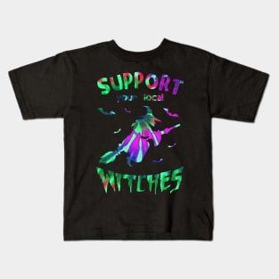 Support Your Local Witches tye dye creepy Halloween Kids T-Shirt